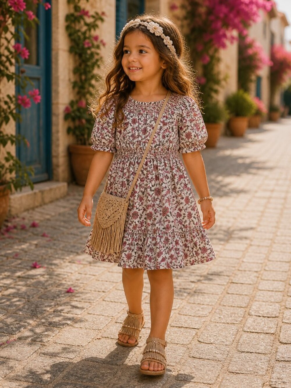 Old Navy Spring Floral Dress Girls Size 4T Ivory Red Button Back 3/4-Sleeve